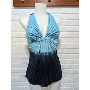 Sky Blue Ombre Halter Top Ruched Sides W/Studded Back Detail Sz Small NWOT